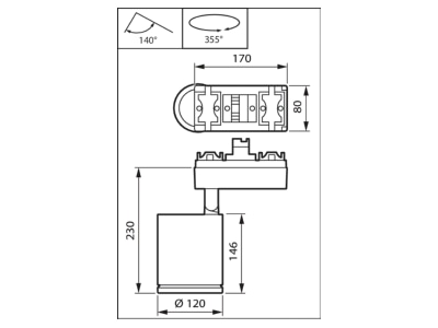 Dimensional drawing Philips Licht ST780S 60S  97745000 Downlight spot floodlight
