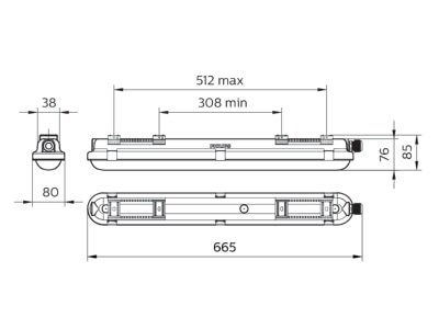 Ma�zeichnung Philips Licht WT120C G2  96244900 LED Feuchtraumleuchte mit BWM  840 WT120C G2 96244900