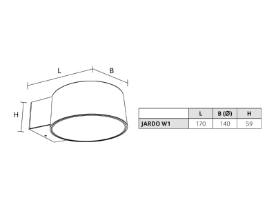 Mazeichnung 1 Abalight JARDO W1 8 840 B LED Wandleuchte 840