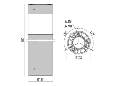 Mazeichnung Performance in Light 3114001 LED Pollerleuchte 3000K