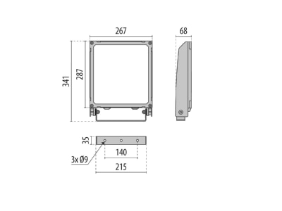 Dimensional drawing Performance in Light 3114507 Downlight spot floodlight 1x68W