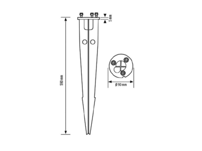 Dimensional drawing ESYLUX ALVA GROUND SPIKE100 Mounting kit for luminaires