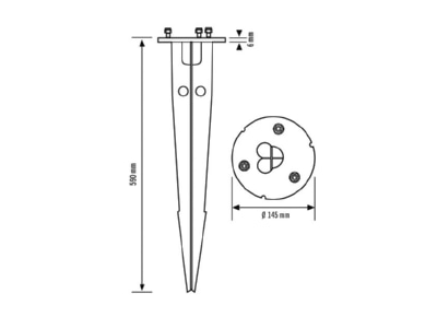 Dimensional drawing ESYLUX ALVA GROUND SPIKE170 Mounting kit for luminaires