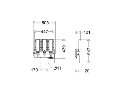 Dimensional drawing Schuch e8820 3L120BH55DIMD Explosion proof luminaire fixed mounting