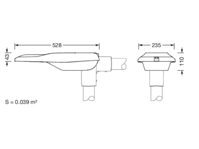 Dimensional drawing Siteco 5XE1E41D08DB Luminaire for streets and places