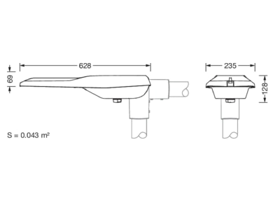 Dimensional drawing Siteco 5XE2D33R08JB Luminaire for streets and places