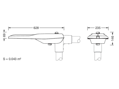 Dimensional drawing Siteco 5XE2D33T08JB Luminaire for streets and places