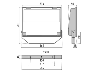 Dimensional drawing Performance in Light 3116975 Downlight spot floodlight 2x291W
