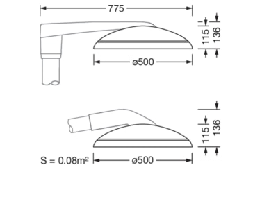 Dimensional drawing Siteco 5XA248D31F08FE Luminaire for streets and places