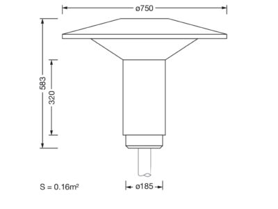 Dimensional drawing Siteco 5XA5255EF14H LED pole top luminaire 730 
