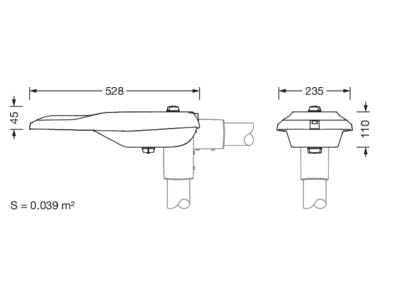 Dimensional drawing Siteco 5XE1D41Y08DB Luminaire for streets and places