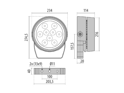 Dimensional drawing Performance in Light 3107300 Downlight spot floodlight