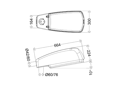 Dimensional drawing Schuch 46 L50 G2 VARIO 730 Luminaire for streets and places