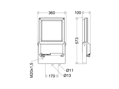 Dimensional drawing Schuch 7700 L150TB VARIO Downlight spot floodlight