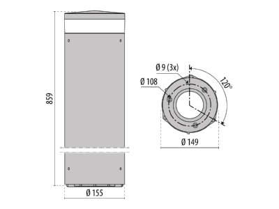 Dimensional drawing Performance in Light 3121751 Luminaire bollard 1x13W LED exchangeable