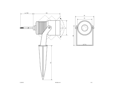 Dimensional drawing EVN PLC651502 LED spot with ground spike