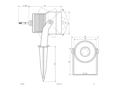 Dimensional drawing EVN PLC652502 LED spot with ground spike