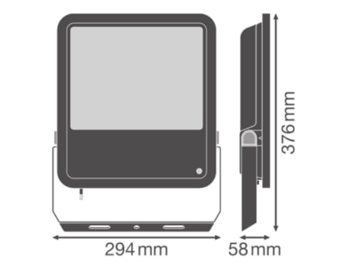 Dimensional drawing Ledvance FL200PC 133W84020KL  LED floodlight 840  light sensor  black

