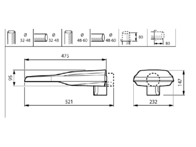 Dimensional drawing Philips Licht BGP391 LED  47573100 Luminaire for streets and places BGP391 LED 47573100