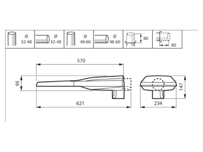 Dimensional drawing Philips Licht BGP392 LED  47574800 Luminaire for streets and places BGP392 LED 47574800