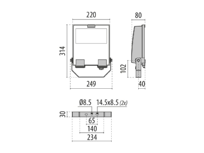 Dimensional drawing Performance in Light LTF1123FS840 Downlight spot floodlight 1x51W