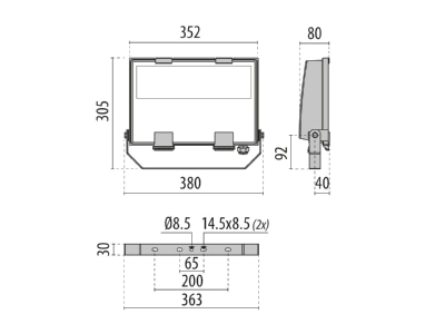 Dimensional drawing Performance in Light LTF1223FA840 Downlight spot floodlight 1x103W