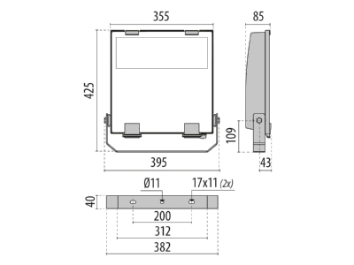 Dimensional drawing Performance in Light LTF1622FS840 Downlight spot floodlight 2x153W