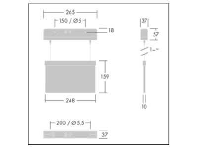 Dimensional drawing Thorn Voyager St  96222364 Emergency luminaire 7 5W IP40