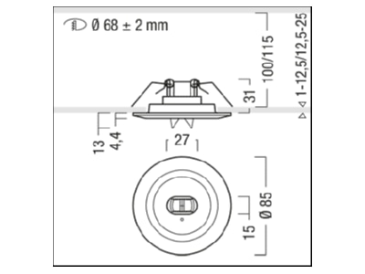 Dimensional drawing Zumtobel RESCLITE  42185645 Emergency luminaire 4 7W IP40 RESCLITE 42185645