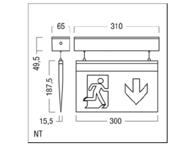 Dimensional drawing Zumtobel PURESIGN C  42186082 Emergency luminaire 6 6W IP40