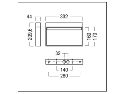 Dimensional drawing Zumtobel CROSSIGN160PMSCECPWH Emergency luminaire 5 7W IP42