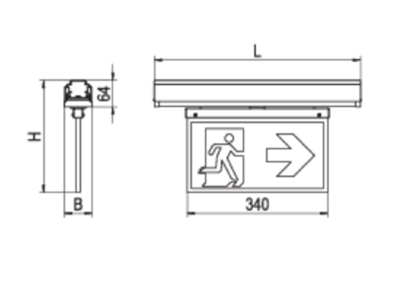 Strichzeichnung Ridi Leuchten VLMF HW C 500 7 ED Rettungszeichen Modul