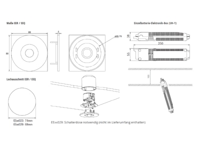 Mazeichnung RP Technik EERL029ML LED Sicherheitsleuchte Einbau  Linsensystem