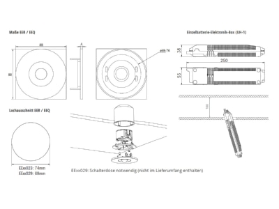 Ma�zeichnung RP Technik EERL529CC LED Sicherheitsleuchte Einbau  Linsensystem
