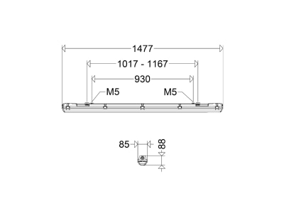Mazeichnung Schuch 167 15LG2 VARIO ZB LED Notleuchte 4000K ML 1560mm ZB
