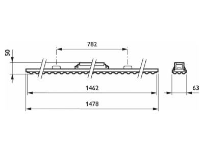 Dimensional drawing Philips Licht 4MX850 491  62719299 Gear tray for light line system 1x24W 4MX850 491 62719299