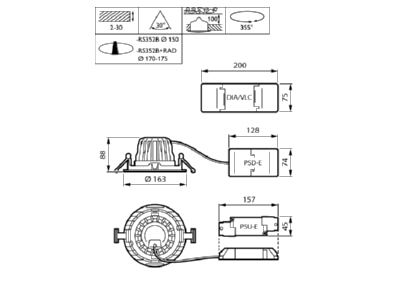 Dimensional drawing Philips Licht RS350B 27S  58802800 3D LED light