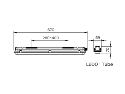 Dimensional drawing Philips Licht WT050C 1xTLED L600 Protective housing for luminaires