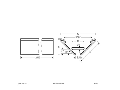 Dimensional drawing EVN APEXLW200 Cable duct for luminaires