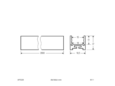 Dimensional drawing EVN APFB200 Cable duct for luminaires