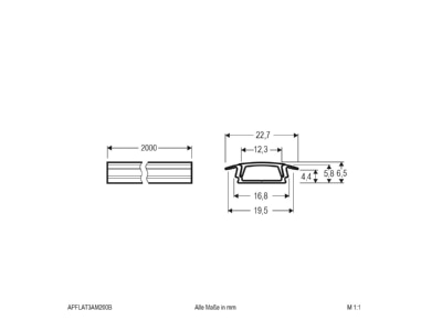 Dimensional drawing EVN APFLAT3AM200B Cable duct for luminaires