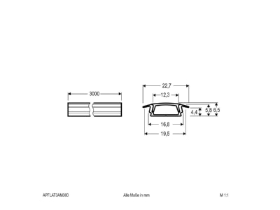Dimensional drawing EVN APFLAT3AM300 Cable duct for luminaires