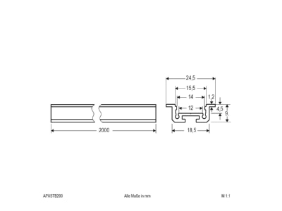 Dimensional drawing EVN APXSTB200 Cable duct for luminaires