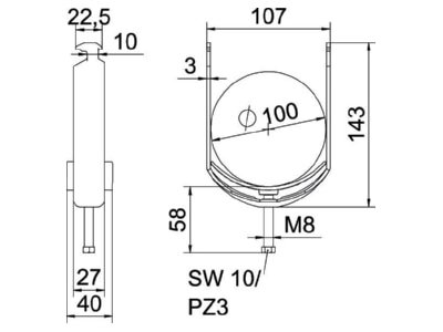 Ma�zeichnung OBO BS H1 K 100 FT Buegelschelle 90 100mm
