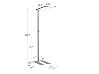 Dimensional drawing Lightnet CF1ABM 840H L900 U A Floor lamp 1x114W LED exchangeable black