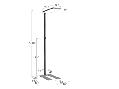 Dimensional drawing Lightnet CF2ABX 840H L600 U A Floor lamp 1x92W LED exchangeable black