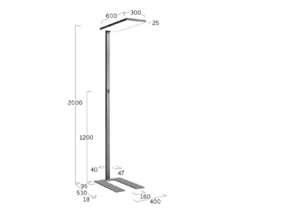 Dimensional drawing Lightnet CF2AEM 840H L600 U A Floor lamp LED exchangeable silver