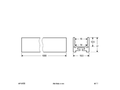 Dimensional drawing EVN APFW100 Cable duct for luminaires