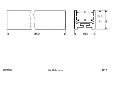 Dimensional drawing EVN APFW200 Cable duct for luminaires
