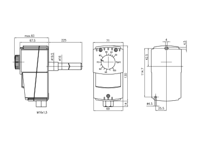 Ma�zeichnung Alre it HI 1 Kanalhygrostat mech  30 100  WE 230VAC